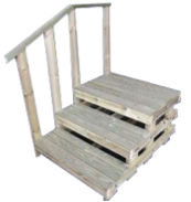 Half bordes met 3 treden. Leuning links. H 60 cm B 90 cm